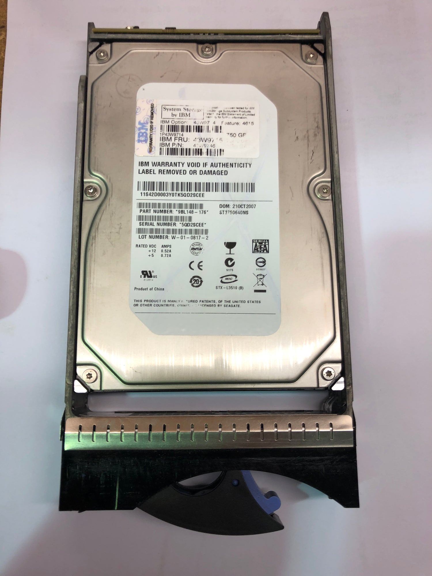 IBM 750GB 7.2K 3.5in SATA Hard Disk Drive 43W9715 2nd :43W9715: Alt () Other //