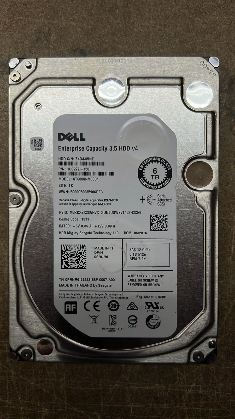 Dell PRNR6 1US27Z-150 6TB 7.2K SAS 3.5" 12G ST6000NM0034 PN:PRNR6: 2nd :: Alt () Other //