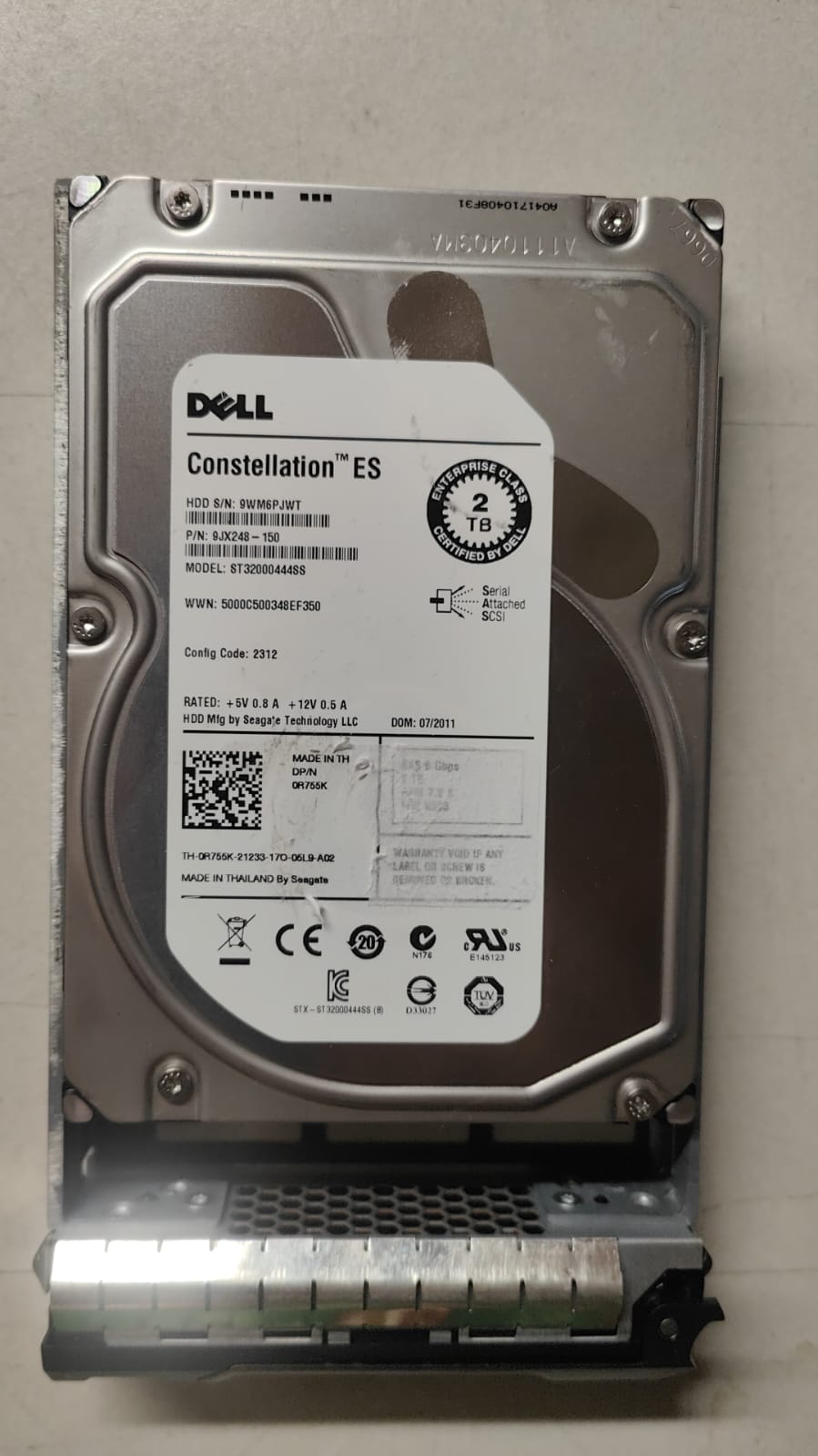 Dell 2TB 7.2K Rpm SAS 6 Gpbs Hard Disk Drive PN:R755K 2nd :R755K: Alt ( 4XVVV 1D9NN 37MGT 8XNCG PD34H WDC07 YY34F ) Other //