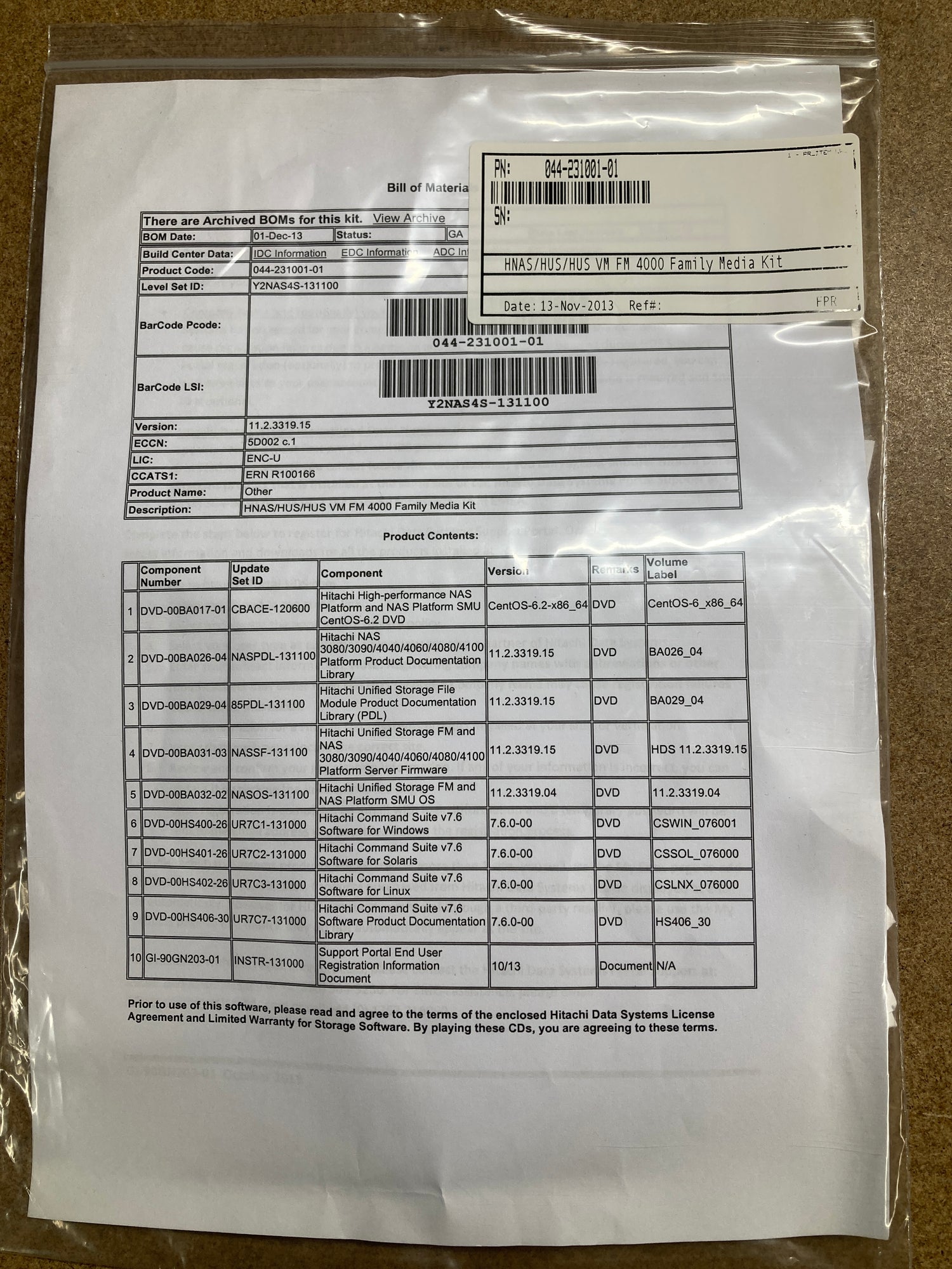 044-231001-01 Hitachi HNAS/HUS/File Module VM 4000 Family Media Kit 2nd :: Alt () Other //