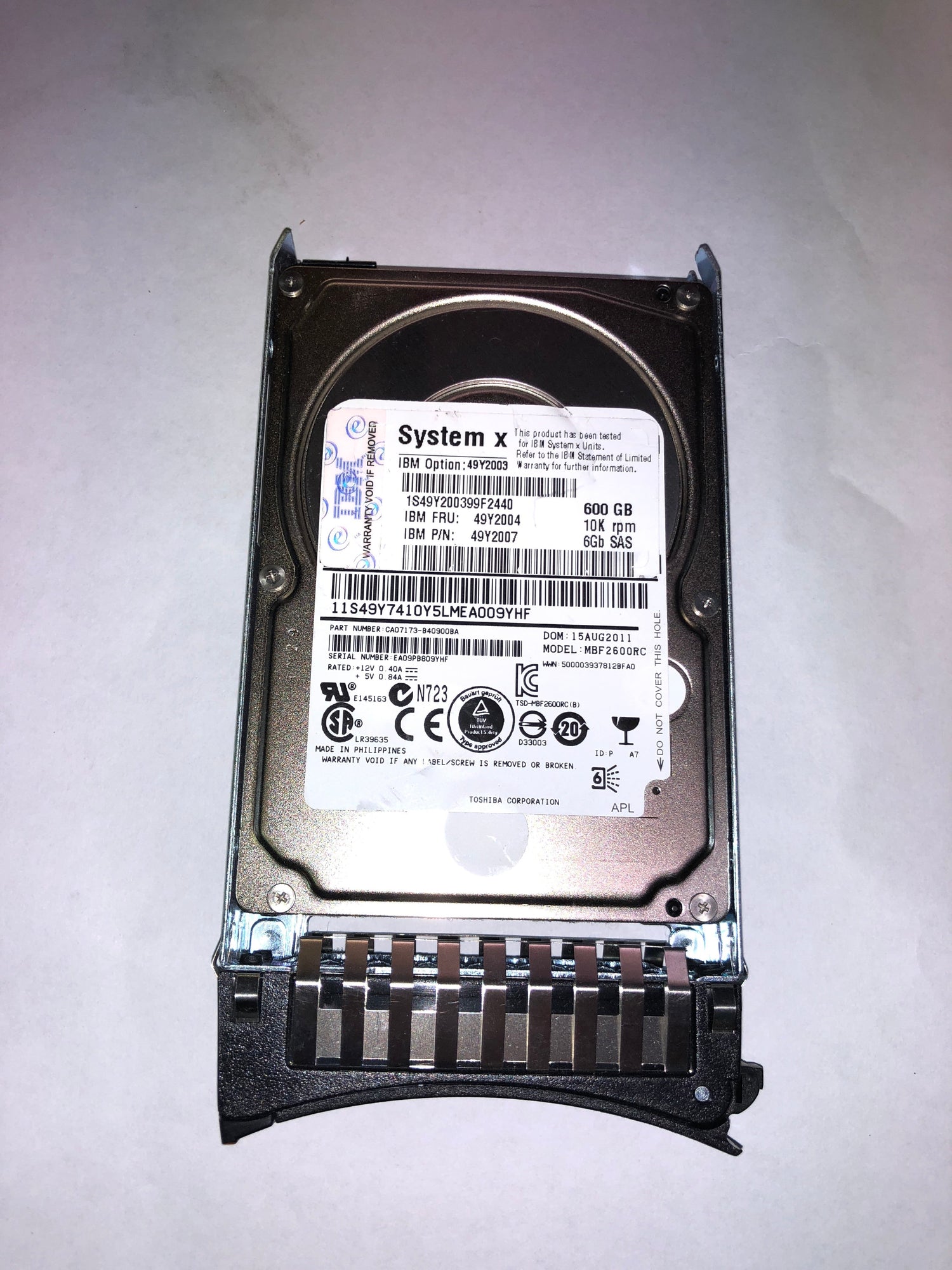 IBM 600GB 10K 6Gbps SAS 2.5inch 49Y2003 49Y2007