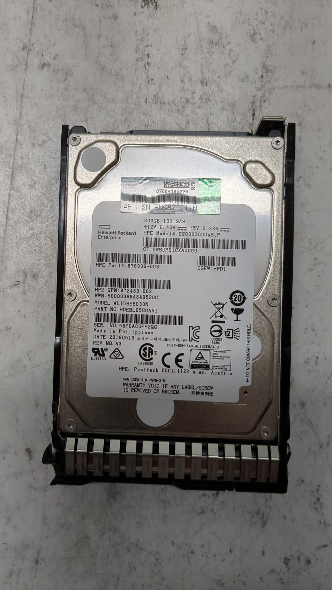 872475-B21 HPE 300GB SAS 12G 10K SFF SC HDD 2nd :876936-003: Alt () Other //
