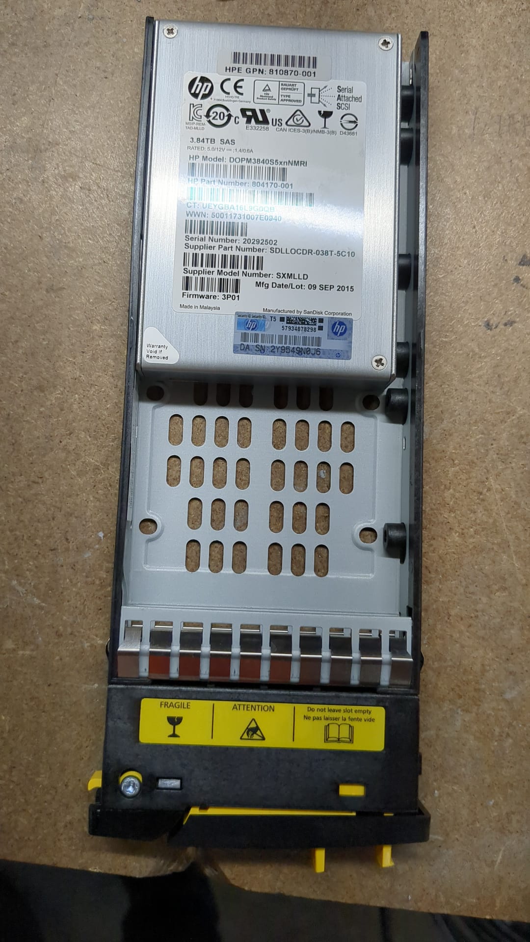 810773-B21 HP SAS 3.84TB 6GB/s Dual Port Hard Disk Drive 2nd :804170-001: Alt (804170-001) Other //