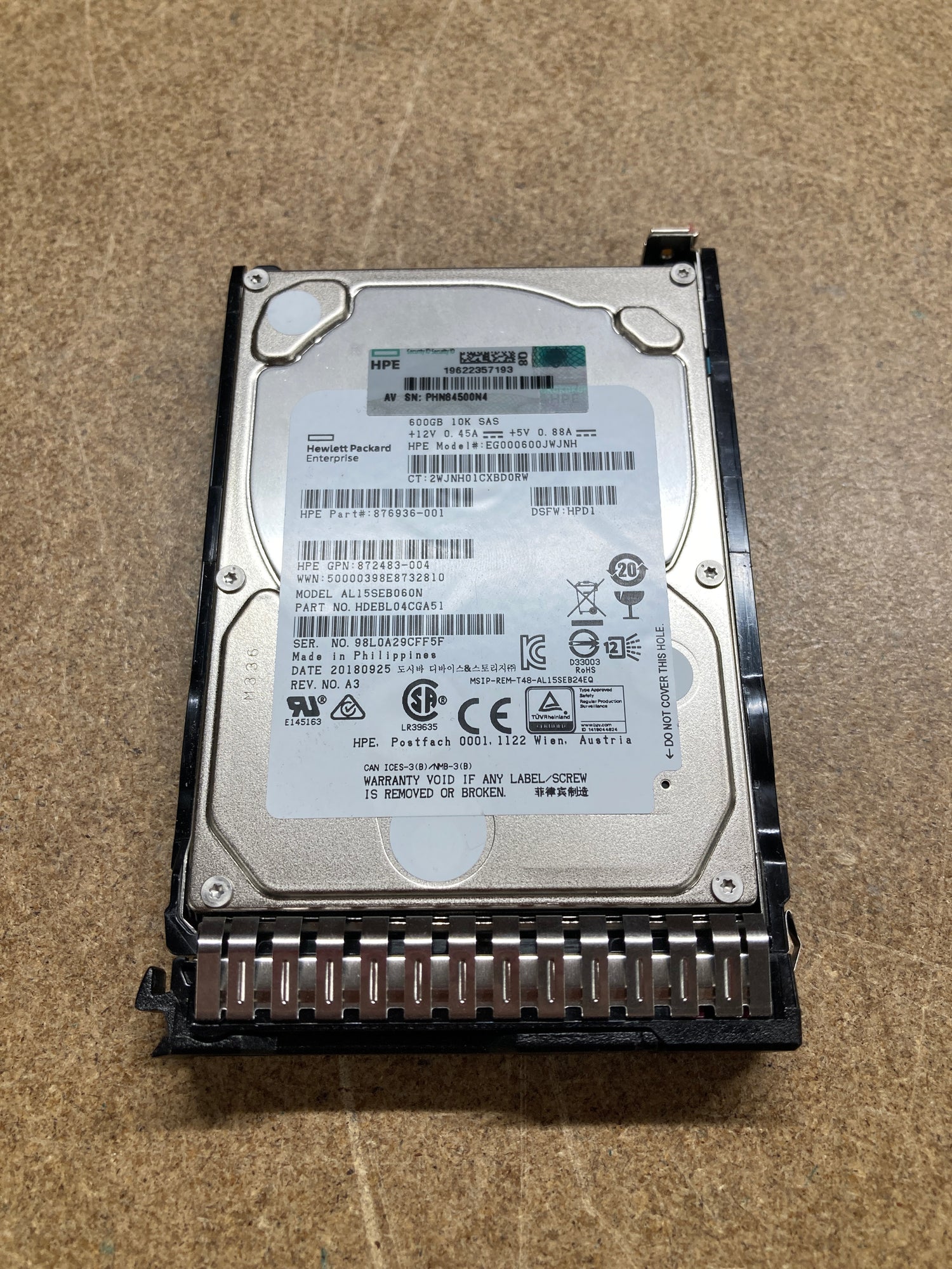 HP 600GB 2.5" Hard Drive SAS 12G ENTERPRISE 10K SFF 872477-B21 2nd :876936-001 872483-004: Alt (872285-001) Other /876938-001 872736/